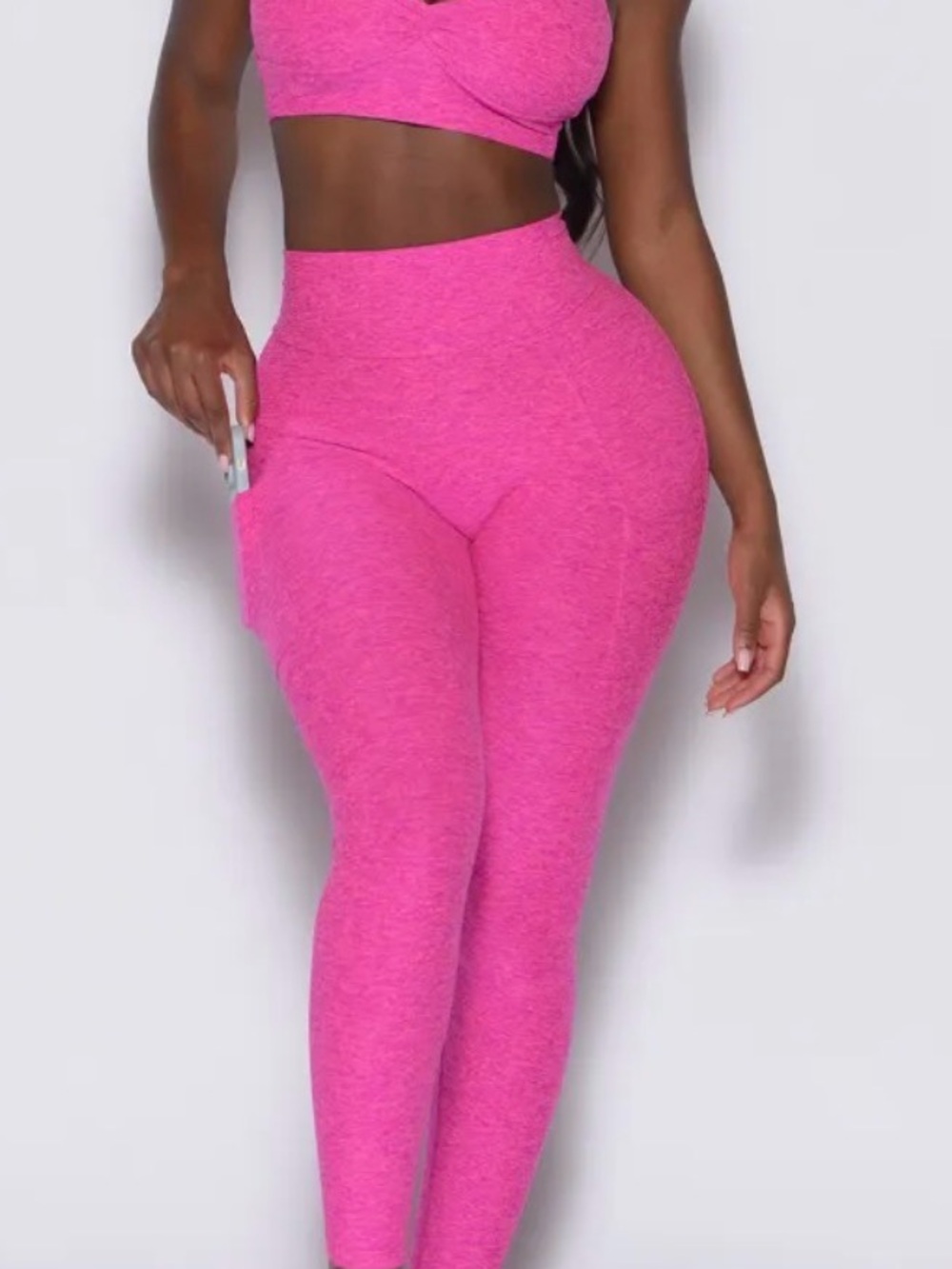bombshell pink v back pockets leggings